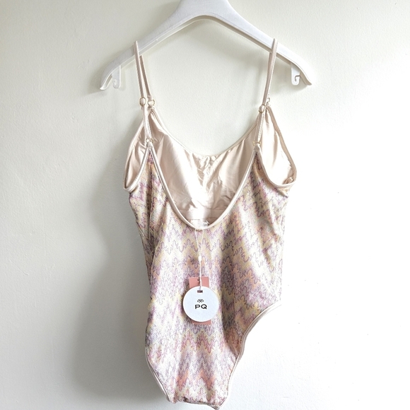 New PQ Swim Lavish Scoop Gold/Purple Metallic Mesh One-Piece Swimsuit NWT Medium - Picture 7 of 9